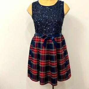 Girls Sparkly Sequins Plaid Dress